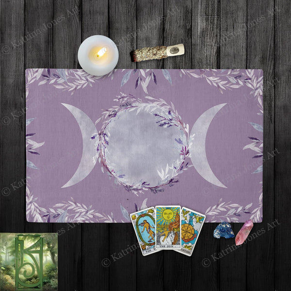 Violet Triple Moon Tarot Cloth Altar Cotton Twill Rec