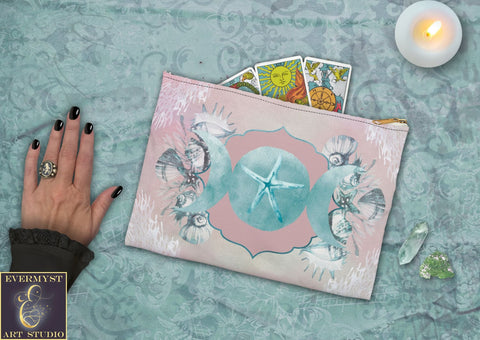 Water Witch Sea Moon Goddess Accessory Zippered Pouch Purse Tarot Oracle Deck Makeup Zip Cosmetic