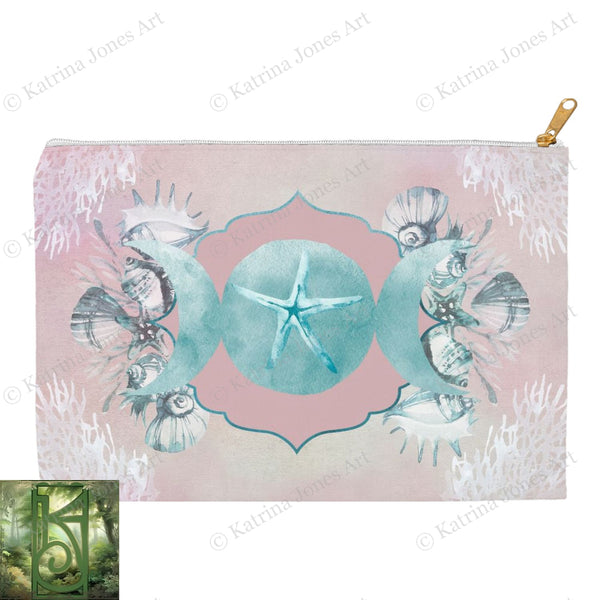 Water Witch Sea Moon Goddess Accessory Zippered Pouch Purse Tarot Oracle Deck Makeup Zip Cosmetic