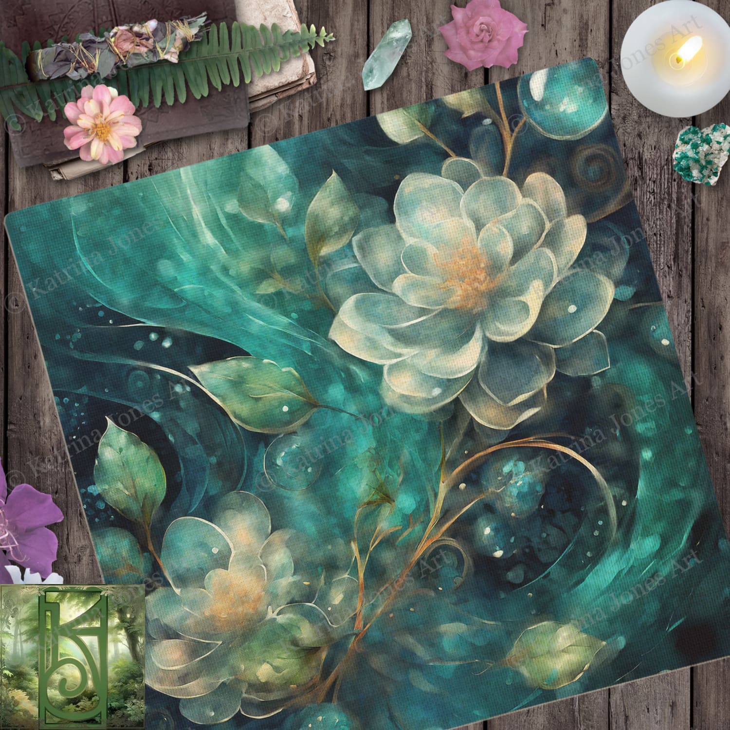 Blue Flower Altar Tarot Cloth Flowers Pagan Witch Decor Decoration Floral Wicca Reading Mat Square