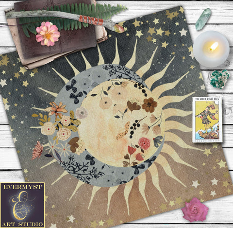 Whimsical Celestial Altar Cloth - Witchy Tarot Reading Mat Square