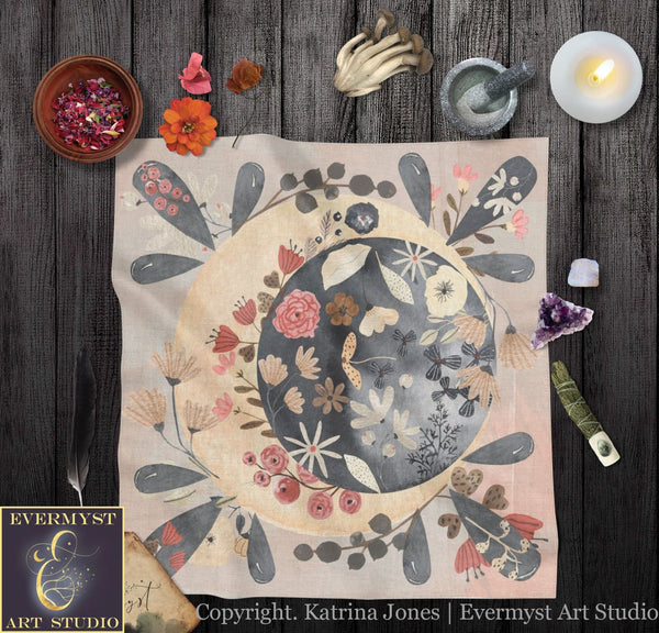 Whimsical Celestial Altar Tarot Cloth - Modern Witchy Decor Square