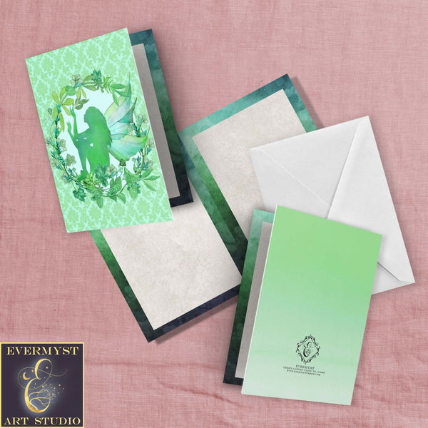 Whimsical Fairy Greeting Card Green Garden Cute Blank Notecards