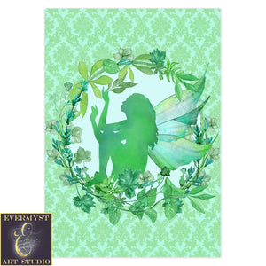 Whimsical Fairy Greeting Card Green Garden Cute Blank Notecards 10 Cards