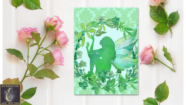 Whimsical Fairy Greeting Card Green Garden Cute Blank Notecards