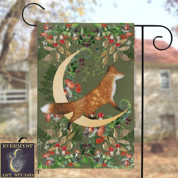 Whimsical Fox Garden Flag - Woodland Cottage Banner