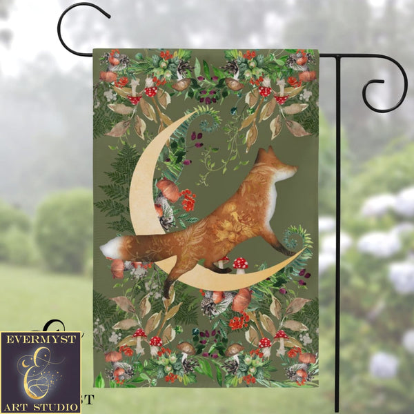 Whimsical Fox Garden Flag - Woodland Cottage Banner Single / 12X18 Inch