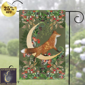 Whimsical Fox Garden Flag - Woodland Cottage Banner Single / 12X18 Inch