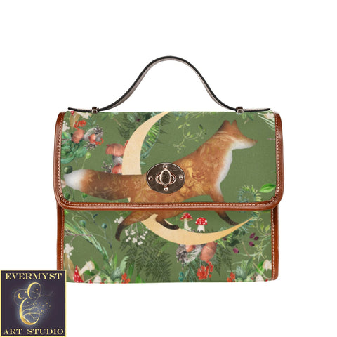 Whimsical Woodland Fox Handbag Satchel Shoulder Bag Canvas Purse Bags