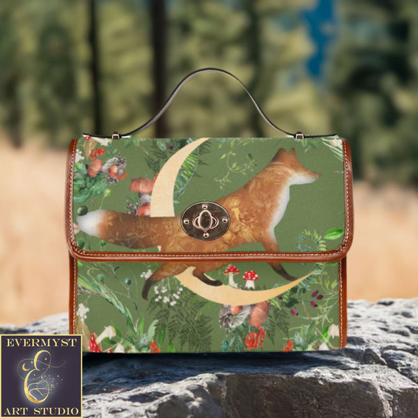 Whimsical Woodland Fox Handbag Satchel Shoulder Bag Canvas Purse Bags