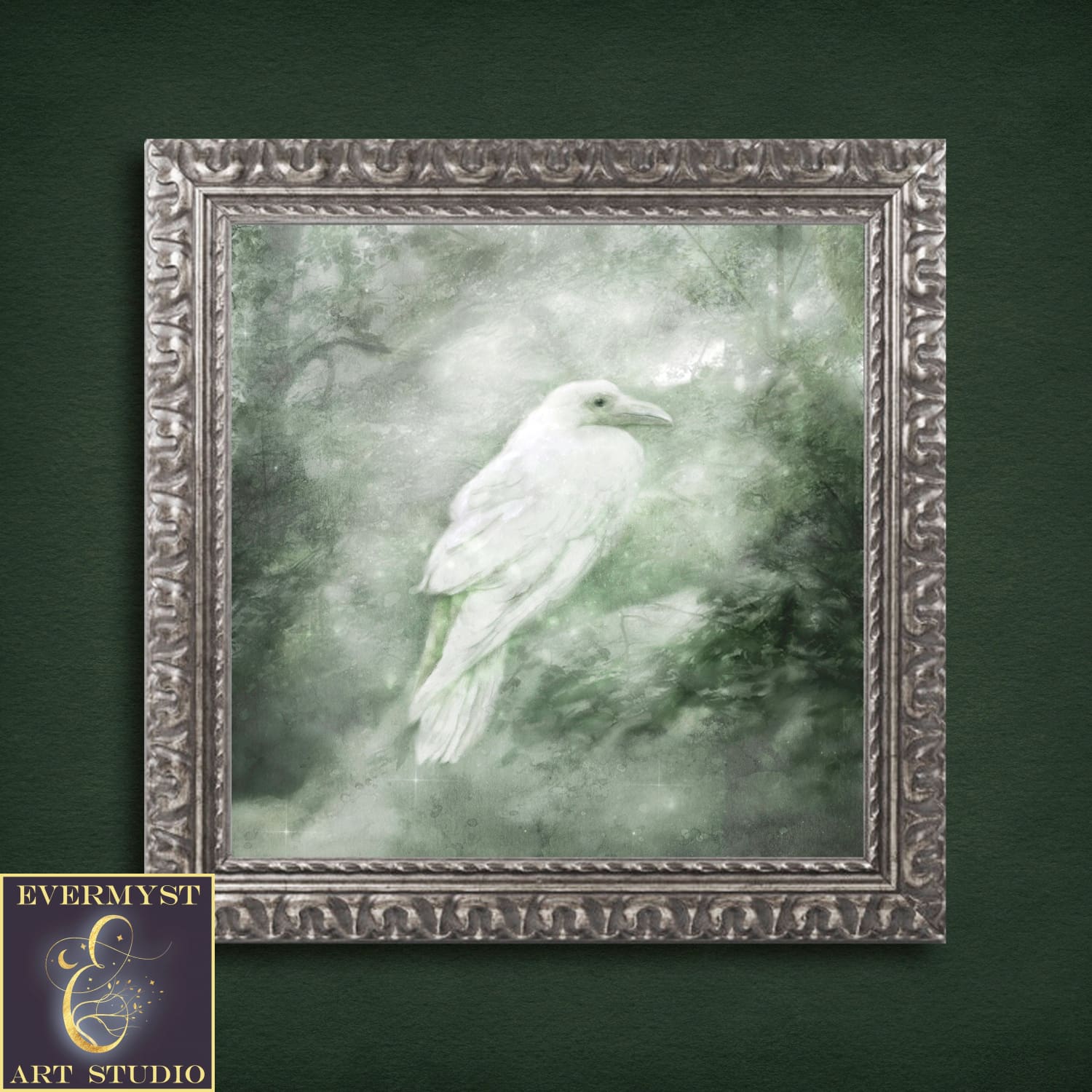 White Celtic Raven Painting - Mythic Creature Canvas Art 10 X Paper