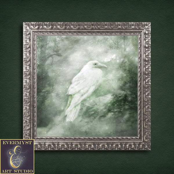 White Celtic Raven Painting - Mythic Creature Canvas Art 10 X Paper