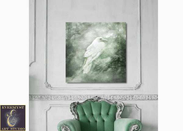 White Celtic Raven Painting - Mythic Creature Canvas Art