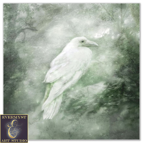 White Celtic Raven Painting - Mythic Creature Canvas Art