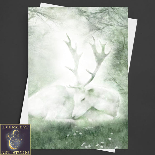 White Deer Greeting Card Fantasy Magical Stag Hart Blank Notecard