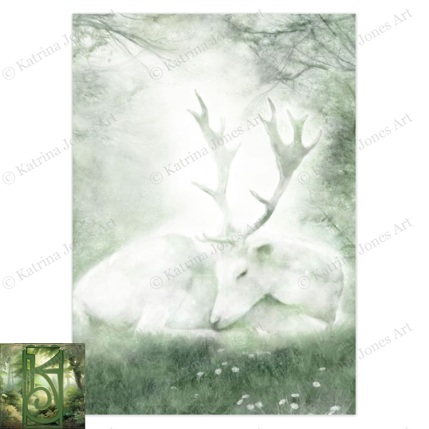 White Deer Greeting Card Fantasy Magical Stag Hart Blank Notecard 5 Cards