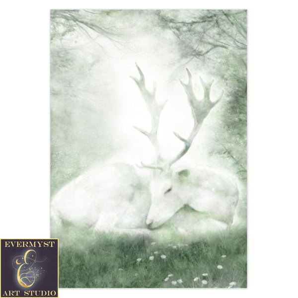 White Deer Greeting Card Fantasy Magical Stag Hart Blank Notecard 5 Cards