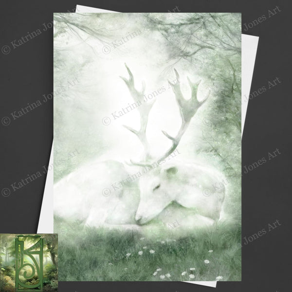 White Deer Greeting Card Fantasy Magical Stag Hart Blank Notecard