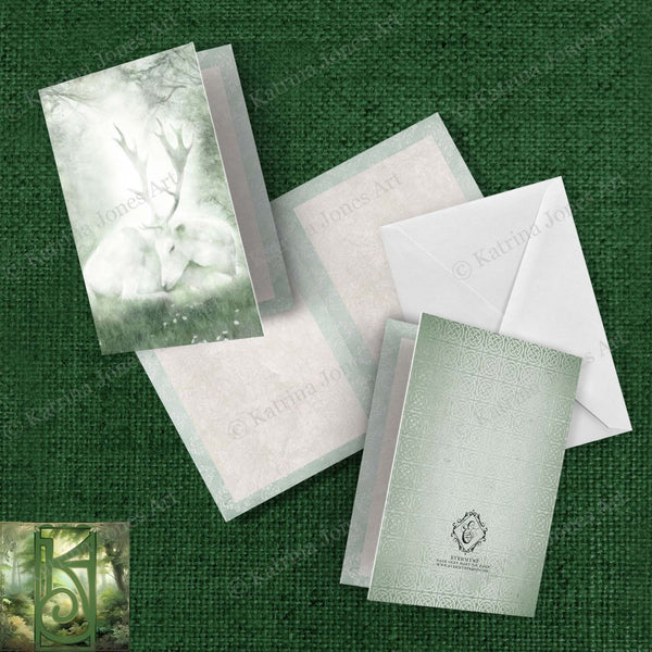 White Deer Greeting Card Fantasy Magical Stag Hart Blank Notecard
