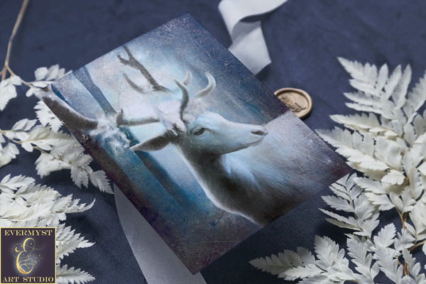 White Stag Deer Blank Card Fantasy Mythic Notecard Stationary