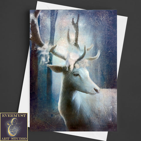 White Stag Deer Blank Card Fantasy Mythic Notecard Stationary