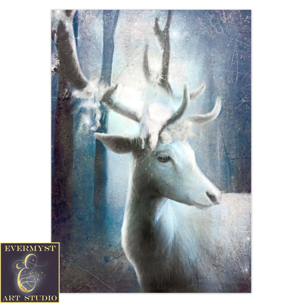 White Stag Deer Blank Card Fantasy Mythic Notecard Stationary 1