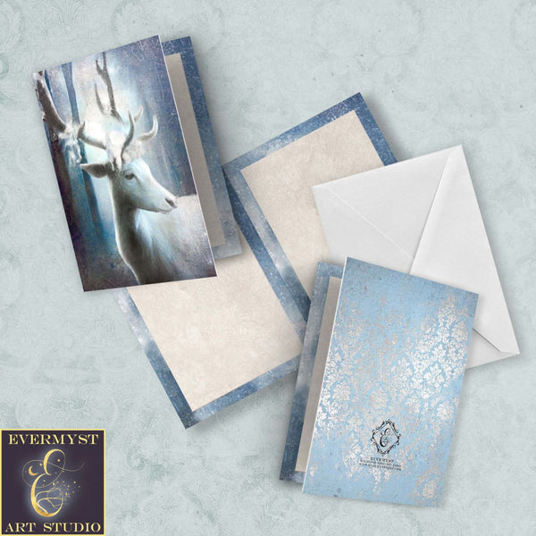 White Stag Deer Blank Card Fantasy Mythic Notecard Stationary