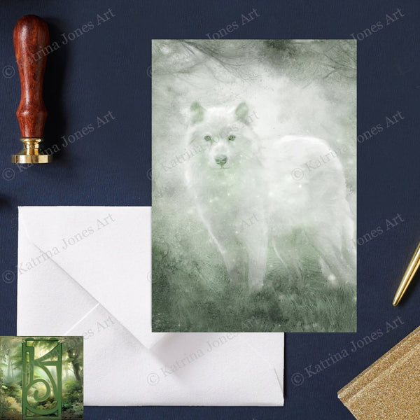 White Wolf Greeting Card Mystical Fantasy Wildlife Stationary Notecard