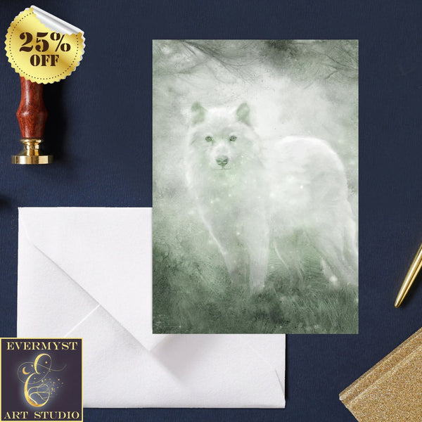 White Wolf Greeting Card Mystical Fantasy Wildlife Stationary Notecard