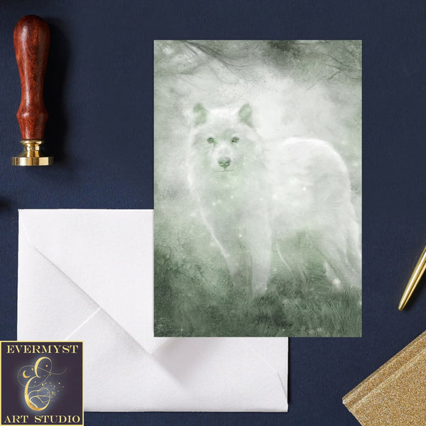 White Wolf Greeting Card Mystical Fantasy Wildlife Stationary Notecard