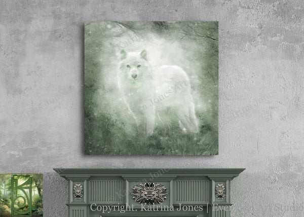 White Wolf Painting Canvas Art Spirit Animal Mythic Creature