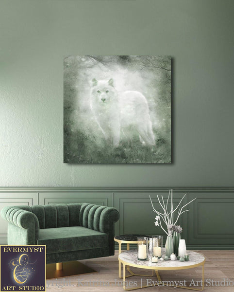 White Wolf Painting Canvas Art Spirit Animal Mythic Creature