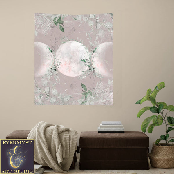 Wicca Triple Moon Altar Cloth - Blush Pink Green Tarot Mat Square