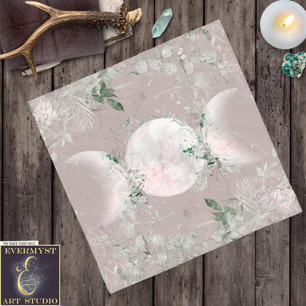 Wicca Triple Moon Altar Cloth - Blush Pink Green Tarot Mat Square