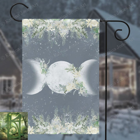 Wiccan Winter Solstice Garden Flag With Triple Moon Goddess Decoration