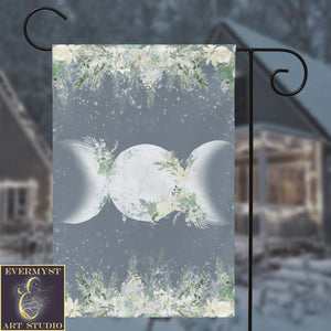 Wiccan Winter Solstice Garden Flag With Triple Moon Goddess Decoration