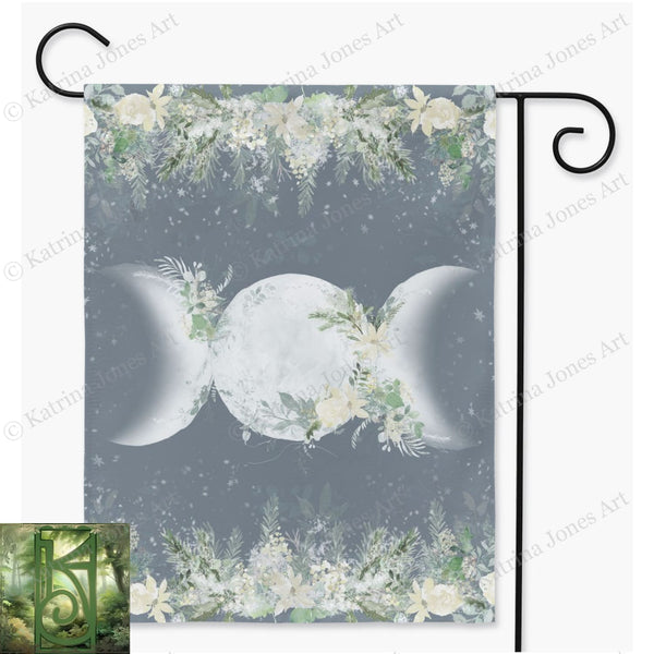 Wiccan Winter Solstice Garden Flag With Triple Moon Goddess Decoration