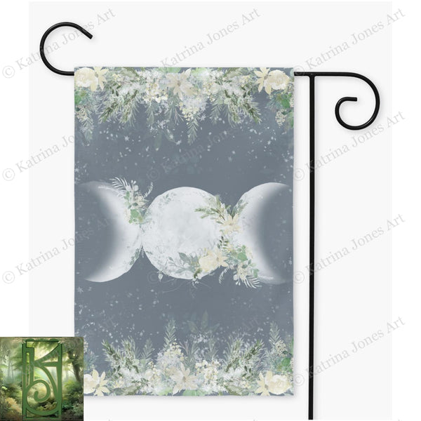 Wiccan Winter Solstice Garden Flag With Triple Moon Goddess Decoration
