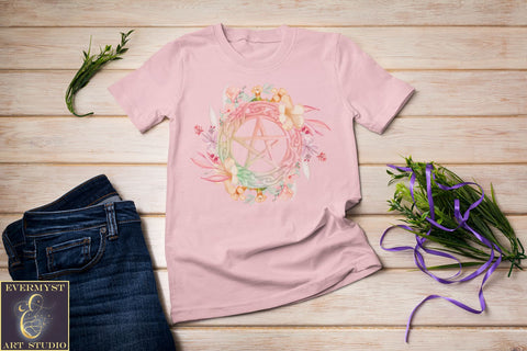 Wild Flower Witch Pentacle T-Shirt Pagan Wicca Witchy Nature Green Garden Clothing T Shirt
