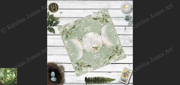Enchanted Triple Moon Altar Cloth - Wicca Pagan Decor Tarot Mat Square
