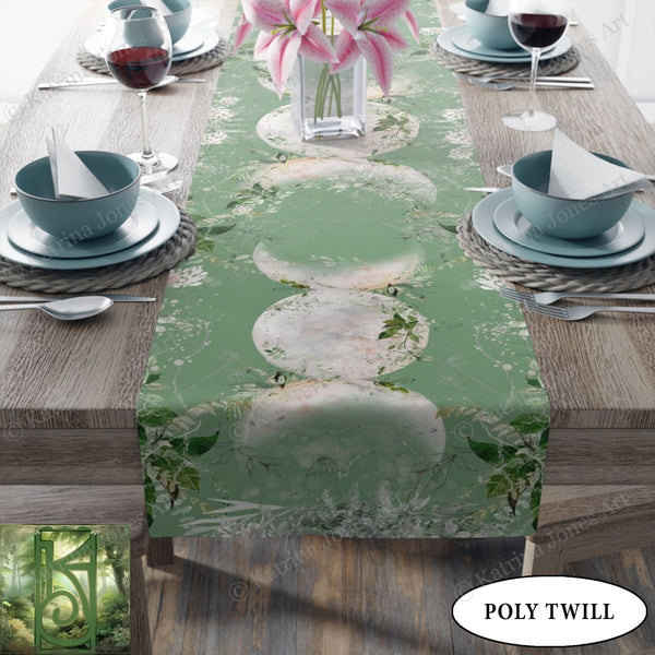 Triple Moon Table Runner Altar Cloth - Green Witch Decor