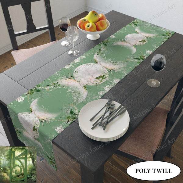 Triple Moon Table Runner Altar Cloth - Green Witch Decor