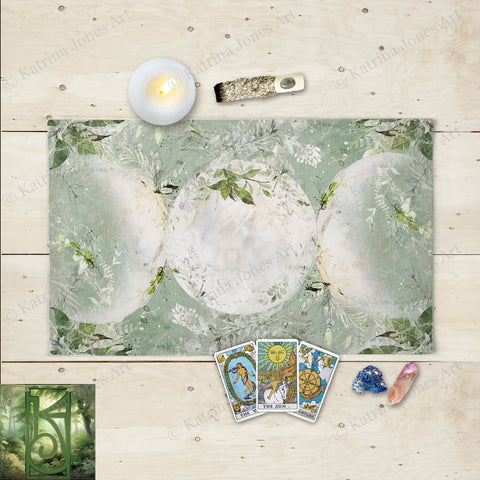 Enchanted Wild Triple Moon Altar Cloth Wicca Goddess Witch Tarot Mat Cotton Twill Rec