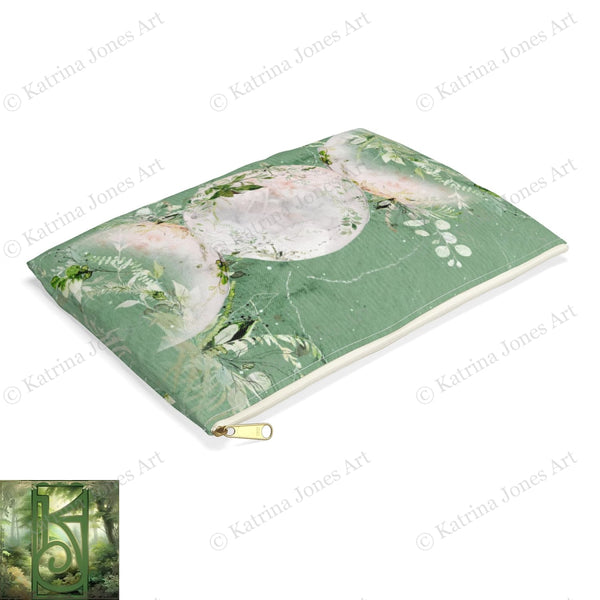Wild Greenery Triple Moon Goddess Accessory Zippered Pouch Purse Tarot Oracle Deck Makeup Zip