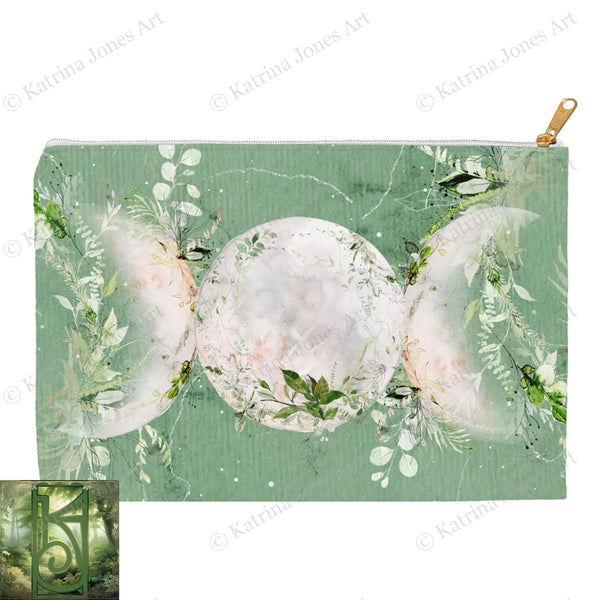 Wild Greenery Triple Moon Goddess Accessory Zippered Pouch Purse Tarot Oracle Deck Makeup Zip