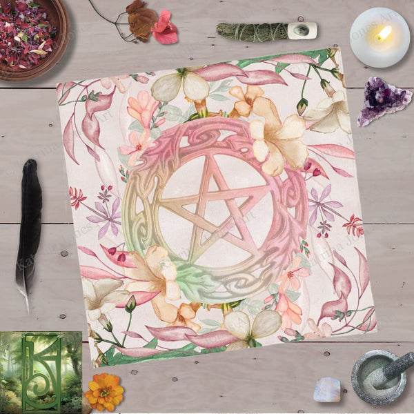 Floral Altar And Tarot Cloth - Litha Pentacle Witch Wicca Spring Summer Decor Square