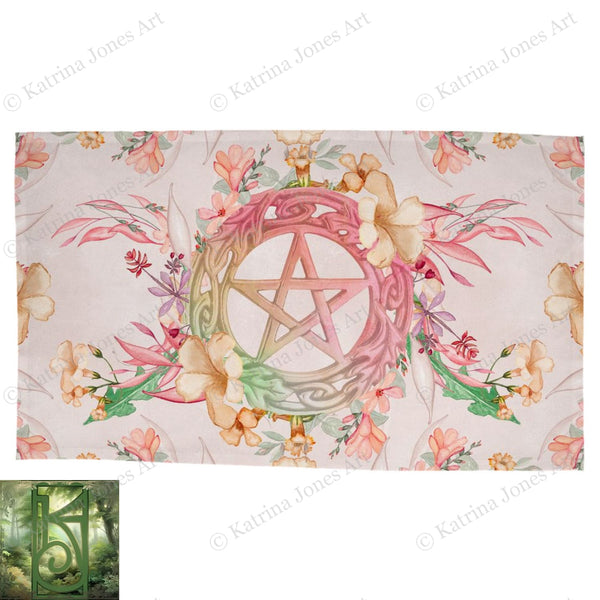 Spring Floral Pentacle Altar Cloth Witch Pagan Flowery Tarot Mat Rec