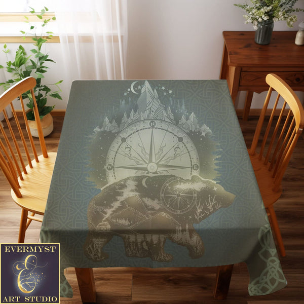 Wildlife Celtic Bear Altar Tarot Cloth - Viking Shaman Mens Decor Mat Square