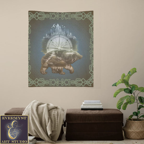 Wildlife Celtic Bear Altar Tarot Cloth - Viking Shaman Mens Decor Mat Square