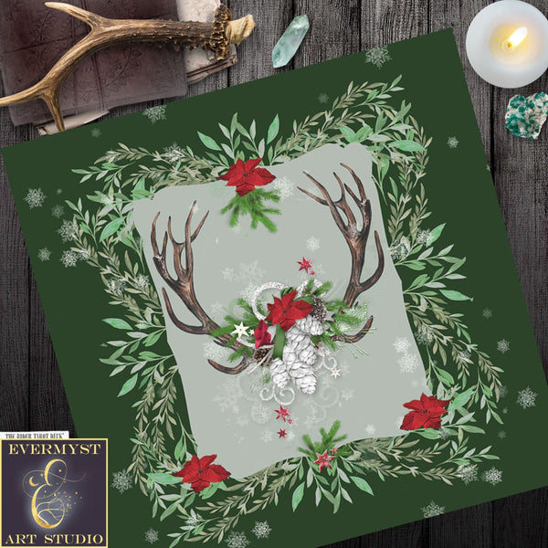 Winter Antler Yule Altar Cloth Mat For Tarot Readings - Pagan Wicca Witch Decor Square